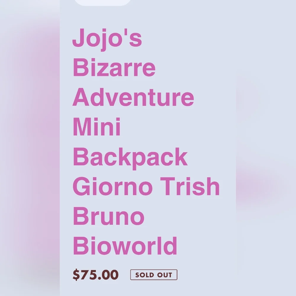 JoJo Bizarre Adventure Giorno Giovanna Group Mini Backpack NWT - Picture 10 of 10
